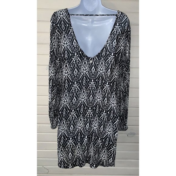 Billabong Sz MEDIUM Black White Scoop Back Flowy Blouse Tunic Top *VGUC - Picture 7 of 11